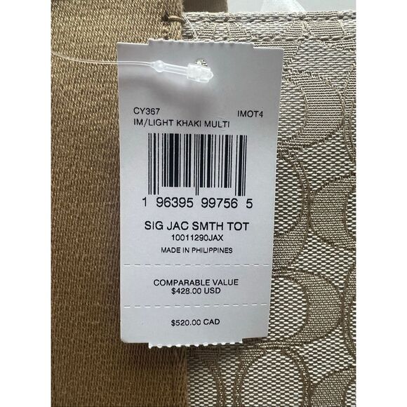 🔥🎁NWT! Coach Smith Tote Bag in Sig Jacquard Canvas Khaki Multi CY367 Msrp:$428 - Picture 14 of 14